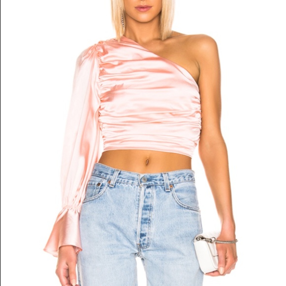 NWT Retrofete Rylie One-Shoulder Ruched Top Blush